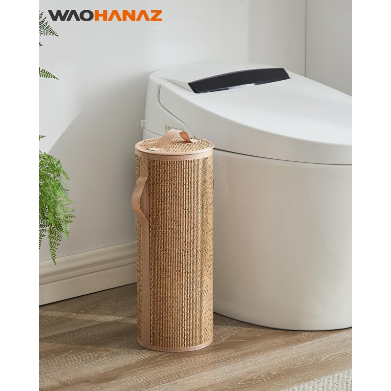 WAOHANAZ Bamboo Toilet Paper Storage Basket with Lid & Handle