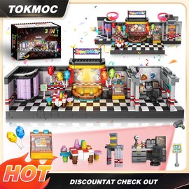 【TOKMOC】66039,1388 Pieces,Five Nights Security Vulnerability Stage Scene Building Block Set,Classic Game Stage Brick Set,Collecting Building and Gifting Model for Game Fans,For aged 12 and above,Stress relief toy block toy