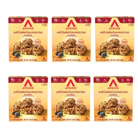 Atkins Soft Baked Protein Bars, Blueberry, 15g Protein, 4g Net Carbs, 2g Sugar, Excellent Source of Fiber, High in Protein, 6 Packs (4 Bars Each)