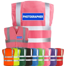Corporate Togs PHOTOGRAPHER Printed Waistcoat - Hi-Vis Safety Vest, 2 Band & brace Hi-Vis Strips, Fastening Waistcoat | Personal Protective Equipment & Safety Wear