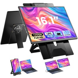 Enzion Laptop Screen Extender 16.1", 1200P FHD, Portable Monitor 360° Rotating Detachable Stand, Height Adjustable Laptop Monitor Extender for Laptop 13-17.5", Plug-Play for Mac/OS/Wins/Chrome/Dex