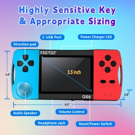 SNONBROS Handheld Game Console for Kids 3.5" IPS Large Screen Rechargeable,Preloaded 216 Video Games ,Arcade Electronic Toy Birthday Xmas Present for Girls—BlueRed