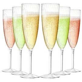 GuanQiao 16 Pack Clear Champagne Flutes, 6oz Disposable Wine Glasses with Long Stem, Reusable Plastic Cocktail Glasses for New Years Eve Party Birthday Wedding Celebration Toasting Drinking