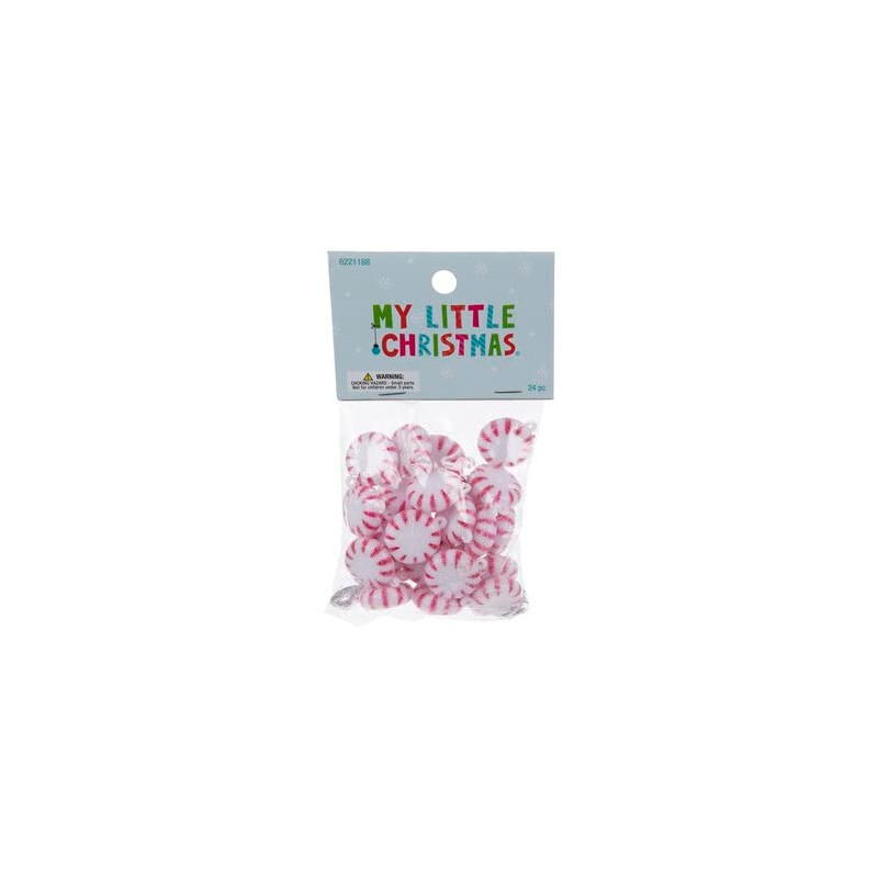Mini Peppermint Hard Candy Design Glitter Ornaments - 24 Piece