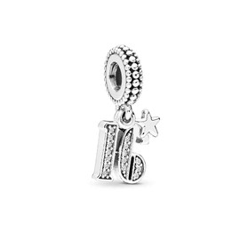 FGT 16th Celebration Dangle Charm for Bracelets Necklaces Pendants Sterling Silver Star Number Pendant Gift Girls Daughter Mum Sisters Birthday Women Wife Girlfriend Anniversary