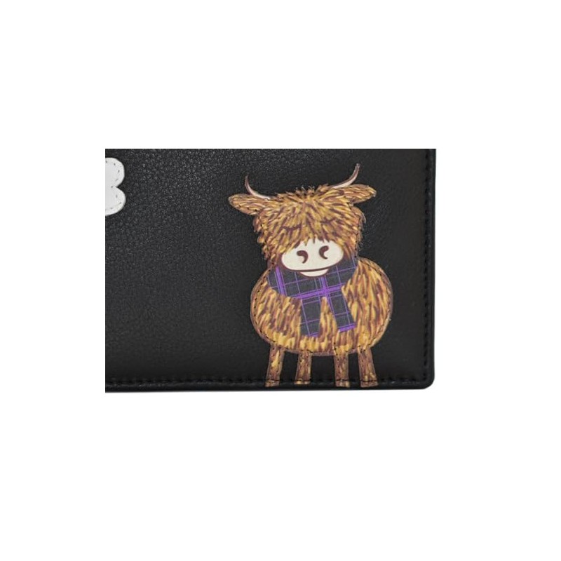 Mala Leather Highland Cow Card and Coin Purse, black, card