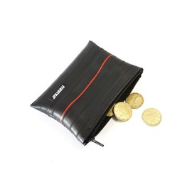 MNMUR Recycled Inner Tube Coin Purse - Handmade Wallet with Blue Line, Water Resistant & Sustainable - For Coins, Cards and Banknotes. Size: 11 x 9 cm (Red Line)