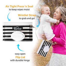 Bumco Diaper Bag Wet Wipes Dispenser, Reusable Refillable Pouch, Organizer for Travel, Carrying Clutch, Unique Baby Gift for Girl/Boy, (Gold & Black)