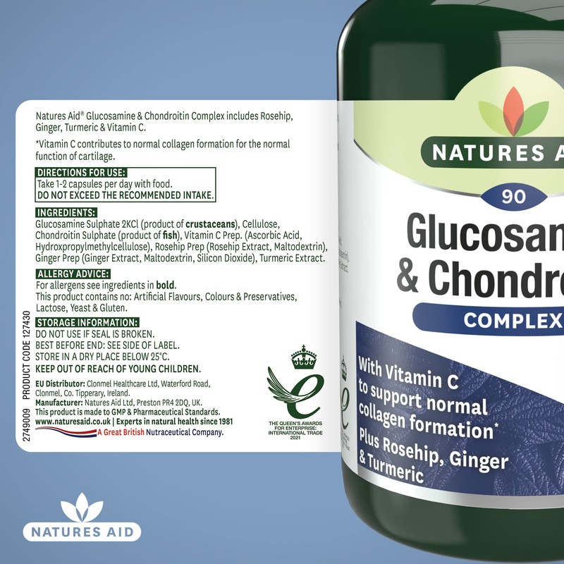 Natures Aid Glucosamine and Chondroitin Complex with Rosehip, Ginger, Turmeric
