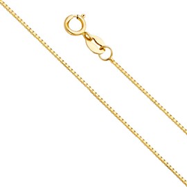 14k REAL Yellow Gold Solid 0.7mm Box Link Chain Necklace with Spring Ring Clasp - 22"