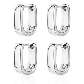 2 Pairs Gold Plated Earrings for Women, Small Silver Earrings, Thick Huggie Gold Hoops Earrings for Girls (Silver)