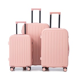 ROCKRAIN 3-Piece ABS Spinner Luggage Set: 20"/24"/28" Hard Shell Suitcases with USB Port & Cup Holder - 360° Silent Wheels & Large Capacity for Travel - Pink Carry-On for Women & Men