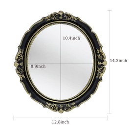 Funerom 12.8 x 14.3 inch Vintage Decorative Wall Mirror, Hanging Mirrors for Bedroom Living-Room Dresser Decor, Oval Black