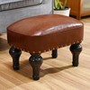 DSGAMER Leather Ottoman Footrest,Rustic Foot Stools Seat,Wood Footstool,Rectangle Footrest Small