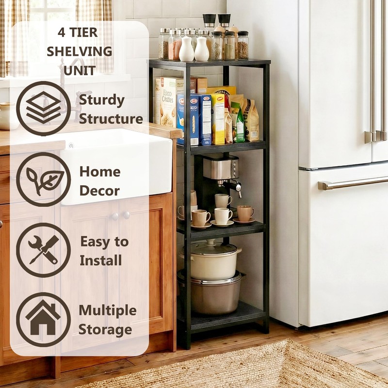 FONHAYE 4-Tier Bathroom Shelving Unit, Narrow Corner Slim Rack, Black