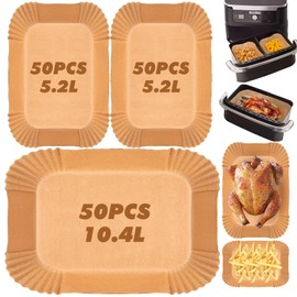 Airfryer Baking Paper for Hot Air Fryer, Compatible with Ninja DZ201, DZ401, AF500 and Duronie AF34 and Other Dual Zone Air Fryer, Contains 50 Pieces (10.4 L) and 100 Pieces (5.2 L)