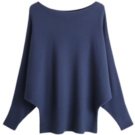 MAKARTHY Mujeres Mangas de alas de murciélago Suéter Dolman Suéter Tops, A-Azul marino, Talla única