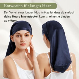 LILYSILK Mulberry Silk Hair Cap, Sleep Cap, 100% Silk of 19 Momme Long Silk Hat Cap for Curly Hair, Night Hat for Sleeping, Silk Hood for Women with Long Hair, dark blue