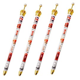 Souvenirs London Crown Pen - Set of 4 Union Jack Pens - London Pen - UK UJ Pen - England Pen - British Flag Pen Union Jack Flag London Landmarks Icons Pen