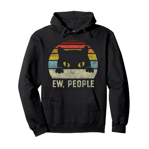 Ew People Retro Cat Funny Vintage Anti Social Introvert Pullover