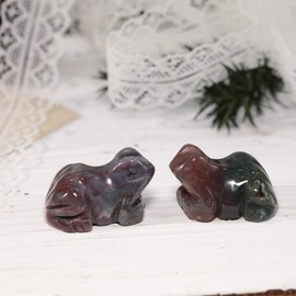 Lovionus89 India Agate Frog Crystal Figurine, Small Hand Carved Bag Crystal Statue Animal Sculpture 1.5 Inch