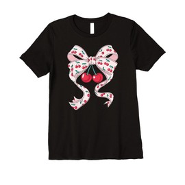 Womens Pink Coquette Bow With Cherries Cute Coquette Woman Premium T-Shirt