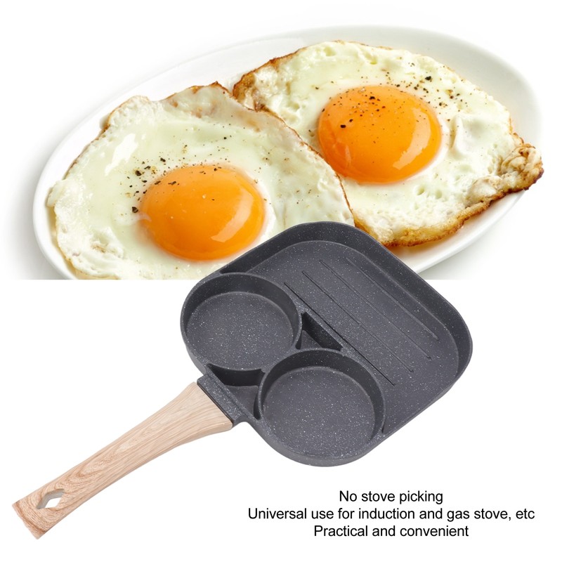 Egg Frying Pan 2 Round Cup 3 Section Stick Proof