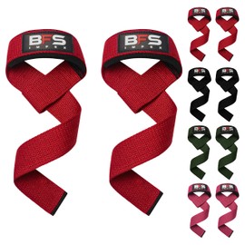 BFS IMPEX Lifting Straps for Weightlifting, Weightlifting Cotton Straps with Neoprene Padding for Men women Gym Wrist Straps for Bodybuilding powerlifting, Strength Training and Deadlifting (RED)