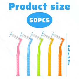 50Pcs Interdental Brushes,L Shaped Dental Brushes,5 Size Teeth Brushes Interdental with Non-Slip Handle,for Braces Oral Cleaning Narrow Tooth Cleaning Tools (Multicolor)