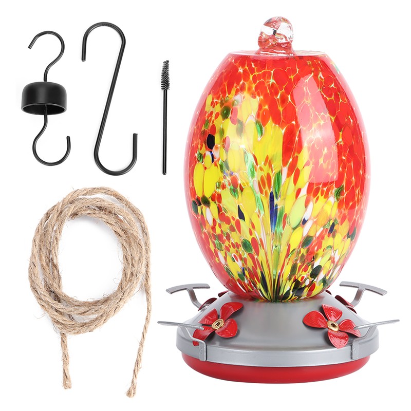 Hummingbirds Water Feeder Colorful Painting Glass Bird Feeding Tool for