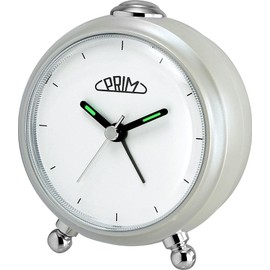PRIM Modern Silver Alarm Clock, Non-Ticking Alarm Clock (Silver and White) with Warm Light, Minimalist Dial Design, Fashionable Bedside Alarm Clock, Modern Decoration (