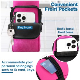 Nuovoware Bottle Holder Water Bottle Molle Bag, 40 oz Insulated Neoprene Kettle with Adjustable Shoulder Strap and Front Zip Bag for Hiking, Running, Cycling, Hunting, Travel, Magenta