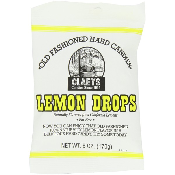 Claey's Candies Lemon Drops - Old Fashioned Hard Candy - 100 Percent Naturally Lemon Flavor - Fat-Free - 6 Ounce - 12-Pack