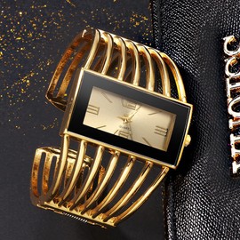 SENRUD Fashion Cuff Bracelet Watches for Women Luxury Rectangular DialAnalog Quartz Wrist Watch Gifts for Ladies (Gold)