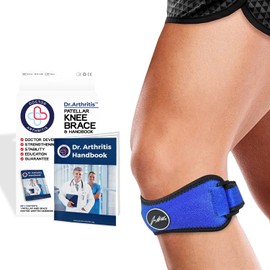 Doctor Developed Patella Tendon Strap/Knee Strap/Brace and Handbook for Patellar Tendonitis (Jumper’s Knee), Pfps (Runner’s Knee), ITBS, Chondromalacia, Patellar Tracking (Single, Blue)