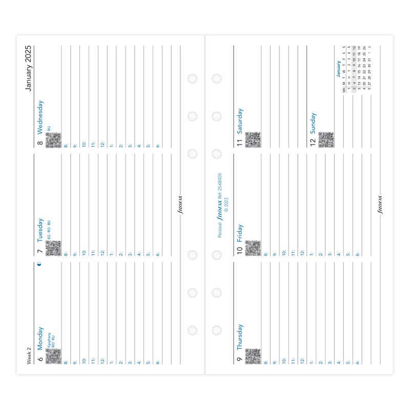 Personal Week on two pages appointments horizontal 2025