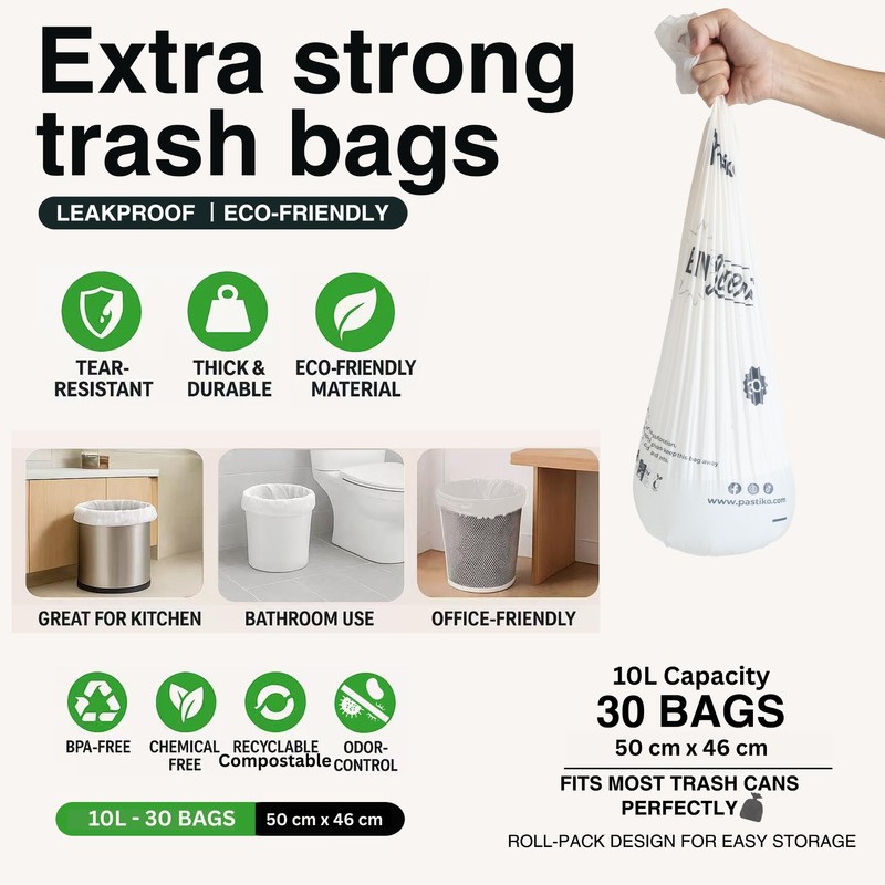 Pastiko 100% Compostable Biodegradable Vanity 10L Small Bin Bags 30