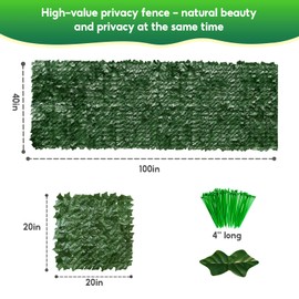LAKYACL Artificial Ivy Privacy Fence Screen, 100x40 inch Artificial Hedge Grass Wall，Faux Ivy Fence Privacy Screen，Decoration for Patio, Balcony, Garden, Backyard Indoor Outdoor Decor