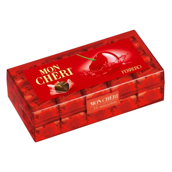 Ferrero Mon Chéri Pralines, Chocolate Hamper Valentine's Day Gift Box, Fine Dark Chocolate with Whole Cherry in Liqueur Centre, Pack of 30 (315g)