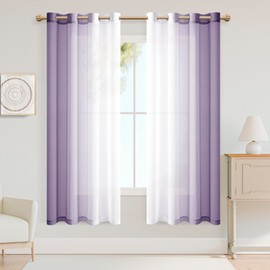 XWZO Curtains with Eyelets, Transparent Colour Gradient, Voile Curtains, Ombre Curtain for Bedroom and Living Room, 160 cm x 140 cm (H x W), Purple