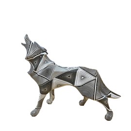 IDORTYBB Abstract Geometric Wolf Statue Sculpture Resin Art Animal Figurine Home Decorations for Living Room Book Shelves Bar Cabinet Desk Table Top Centerpieces Ornament (Stripe)