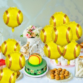 ZELARO 10 Pieces Softball Balloons Decorations, 18 Inches Foil Balloons for Sports Themed Birthday Party Supplies, Girls Kids Teens Baby Shower Decoration