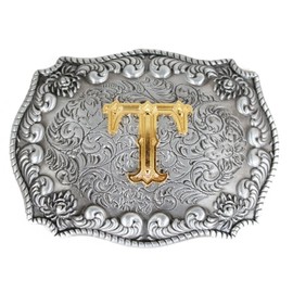 Mens Belt Buckles English Letter 3D Western Cowboy Alphabet Initial Belt Buckles for Men, T