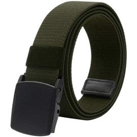 LionVII Men Elastic Stretch Canvas Belt with Plastic Buckle, Breathable Braided Fabric Web Strap Adjustable for Pants Jeans Below 46 Inch(Army Green)(Size: L)