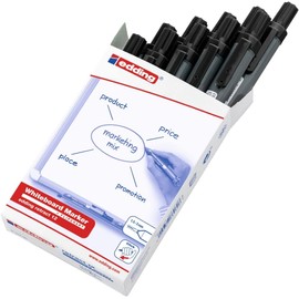 edding 12 Retract whiteboard Marker - Black - 10 whiteboard pens - Round Nib 1.5-3 mm - Capless Design - for one-Handed use on whiteboards, flipcharts, Magnetic Boards, pinboards, memo Boards