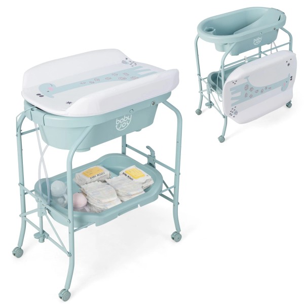 Babyjoy Baby Changing Table w/Bathtub, Folding & Portable Diaper Station