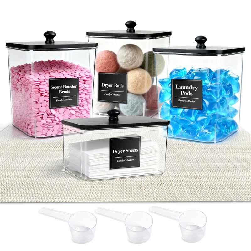 4 Pack Laundry Detergent Container Set with Dryer Sheet Container