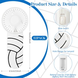 Honoson 12 Pcs Volleyball Mini Portable Fan Bulk Small Personal Handheld Fan with Lanyard for Volleyball Team Gift Game Outdoor Sport Party Favors, Battery Not Include