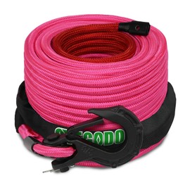 STEGODON Synthetic Winch Rope, 3/8'' x 85ft 25,000LBS Double Braided Synthetic Winch Line 3/8 Winch Cable Replacement Synthetic Rope with Forged Winch Hook for 4WD Off Road Vehicle SUV Truck(Pink)