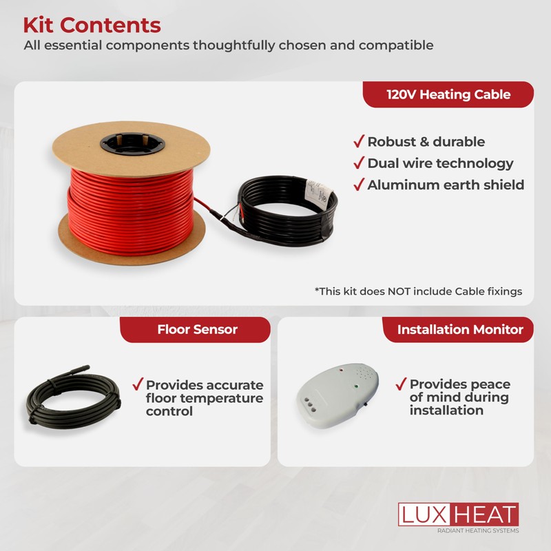 LuxHeat 15sqft Floor Heating Cable Kit - 120v Heated Floor